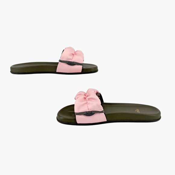 Fendi x Sarah Coleman Vertigo FF Slide Sandals Size 41 US 11 Pink Satin Green - Picture 11 of 15
